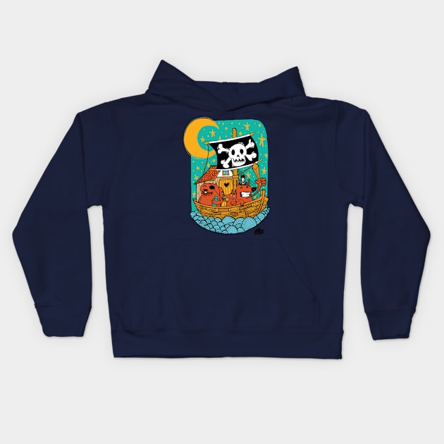 Happy Animal Pirates Kids Hoodie by Illustory